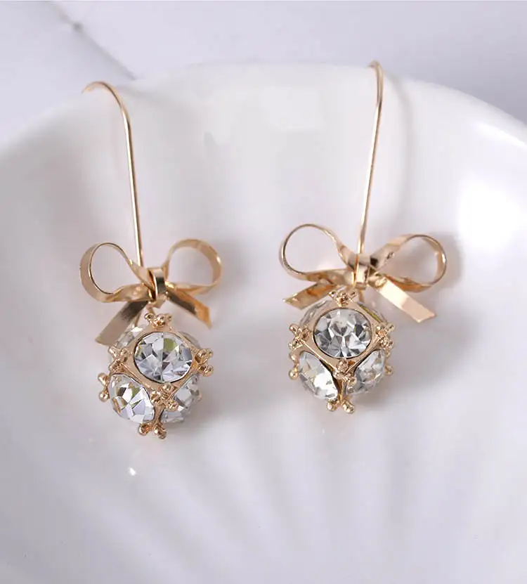 Женские серьги-пусеты с бантом и кристаллами циркония | Украшения аксессуары