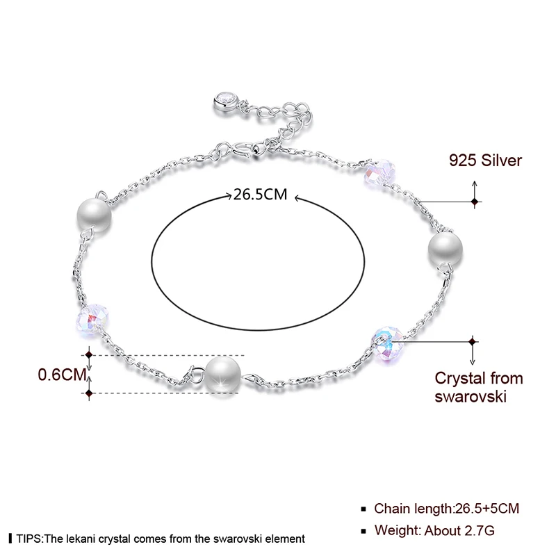 Женские браслеты цепочки LEKANI Серебряные бусы с кристаллами Сваровски цепочка на