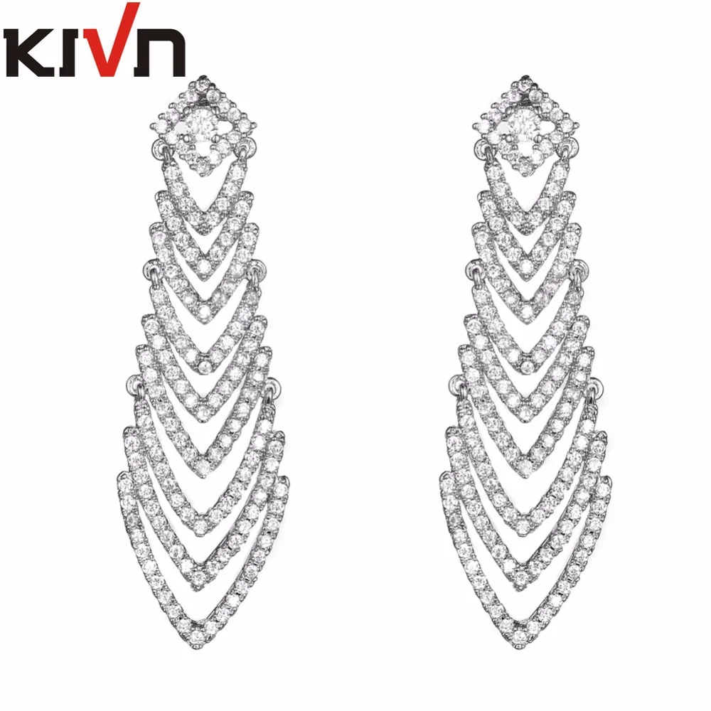 

KIVN Fashion Jewelry Luxury Dangle Long CZ Cubic Zirconia Bridal Wedding Earrings for Women Mothers Birthday Christmas Gifts