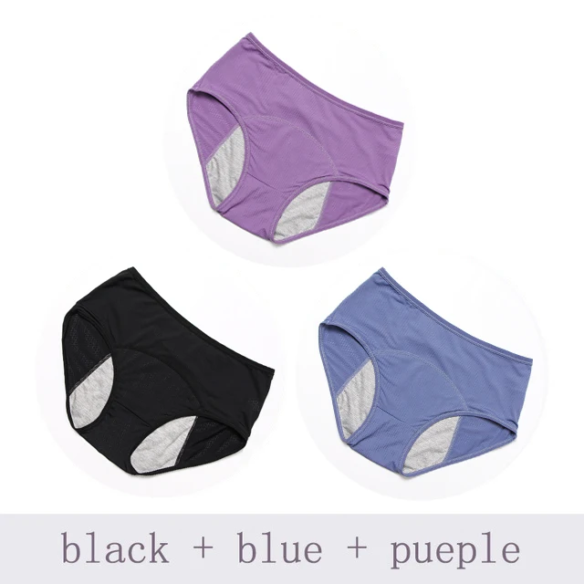 Black Blue Purple 3 шт., физиологические штаны, герметичное женское нижнее белье, менструальные трусики, хлопковые дышащие трусики с высокой талией, теплые женские - Цвет: Black Blue Purple