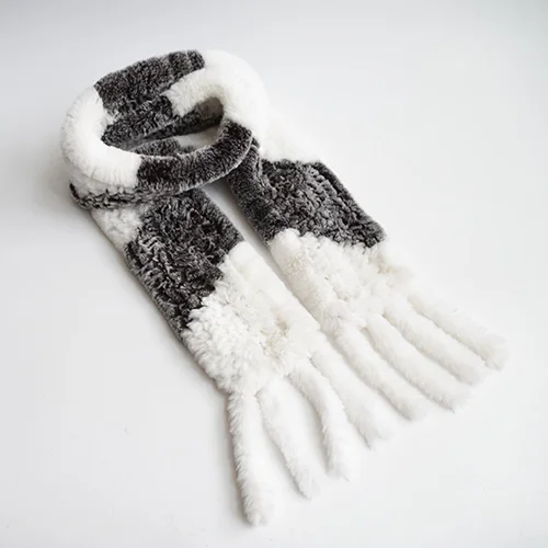 Brown frost White Длинный Настоящий мех кролика вязаный шарф толстый вязаный женский Настоящий мех кролика длинный шарф женский и мужской зимний шейный теплый шейный платок - Цвет: Brown frost White