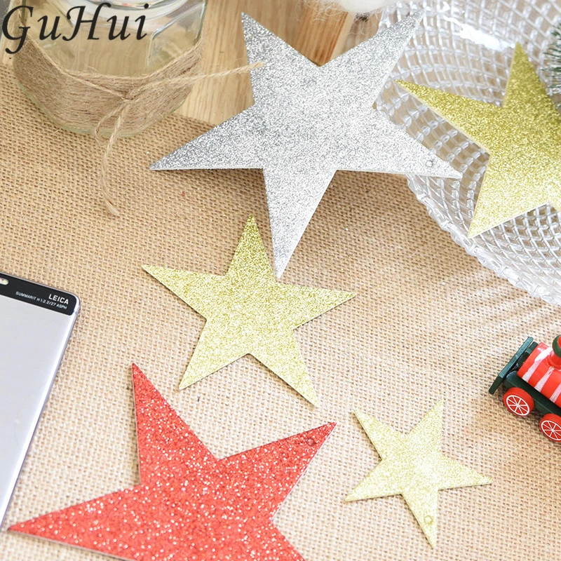 Золотой красный серебряный блестящая пятиконечная звезда Рождественская елка