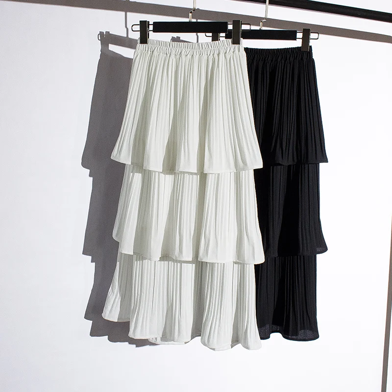 

White Pleated Chiffon Cake Skirt Half-length Skirt Spring Summer 2019 New Korean Version Multilevel Medium-long Skirt Children