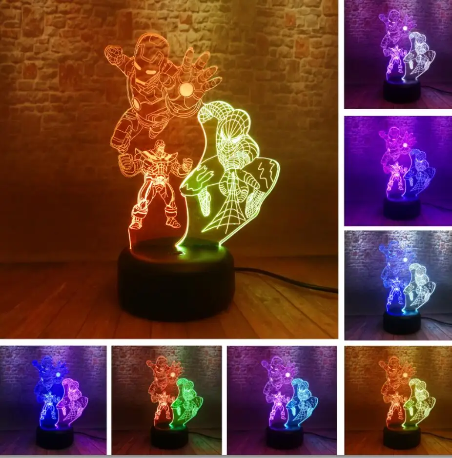 Style 10 Amroe 3D Marvel Heroes ночные светильники для детей 7 цветов светодиодный Иллюзия спальня настольная лампа Человек-паук Капитан Америка, Железный человек подарки - Испускаемый цвет: Style 10