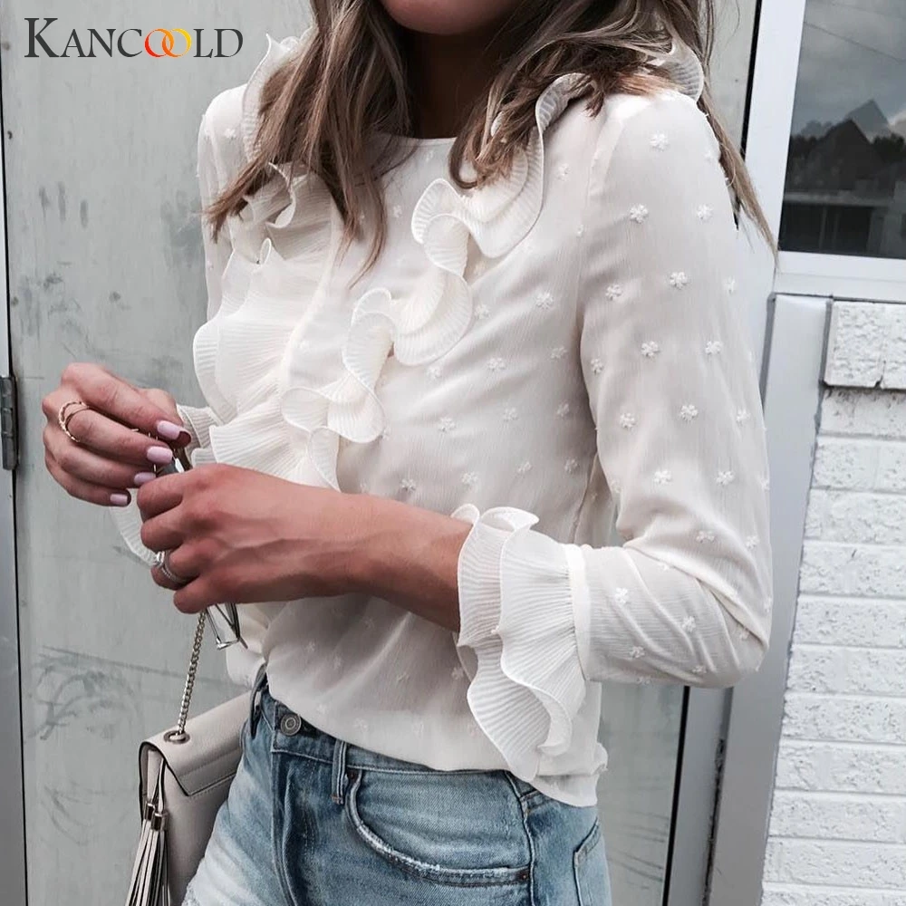 Женская Кружевная футболка в горошек KANCOOLD Однотонная с круглым вырезом и