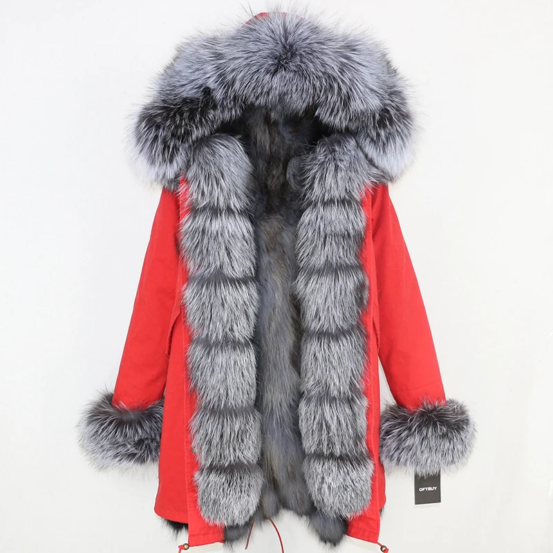 OFTBUY, длинная парка, зимняя куртка для женщин, натуральный Лисий мех енота, пальто с воротником, толстая теплая верхняя одежда, уличная одежда, съемная