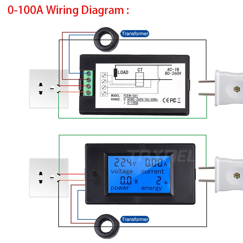 AC80-360V 100A 20A цифровой ЖК-дисплей Напряжение Ток Мощность счетчик энергии вольтметр с индикатором Амперметр ваттметр тестер детектор TX-061