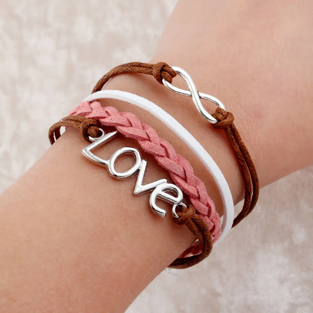 Новая Мода Bijoux Ручной Оплетки Любовь Одном Направлении Браслет Кожа Сердце