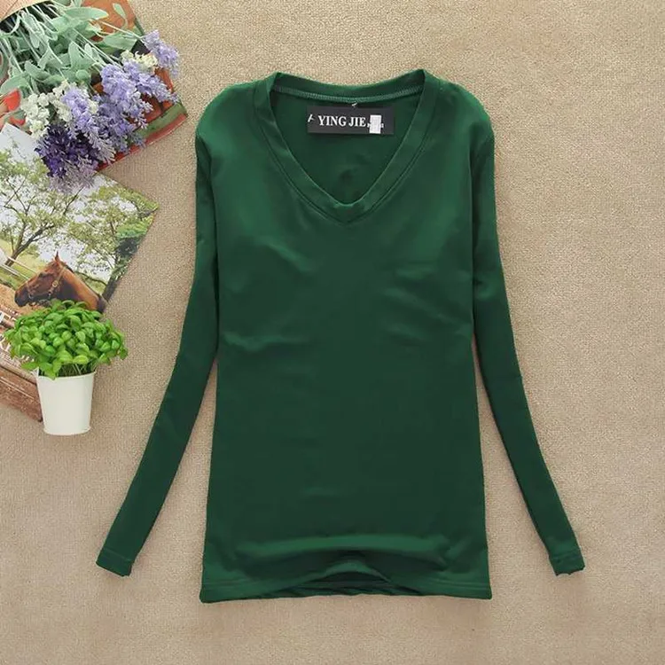 dark green Новинка зимняя футболка Женская водолазка с длинным рукавом женская футболка с высокой эластичностью топы футболки осеннее нижнее белье футболки Camisetas - Цвет: dark green