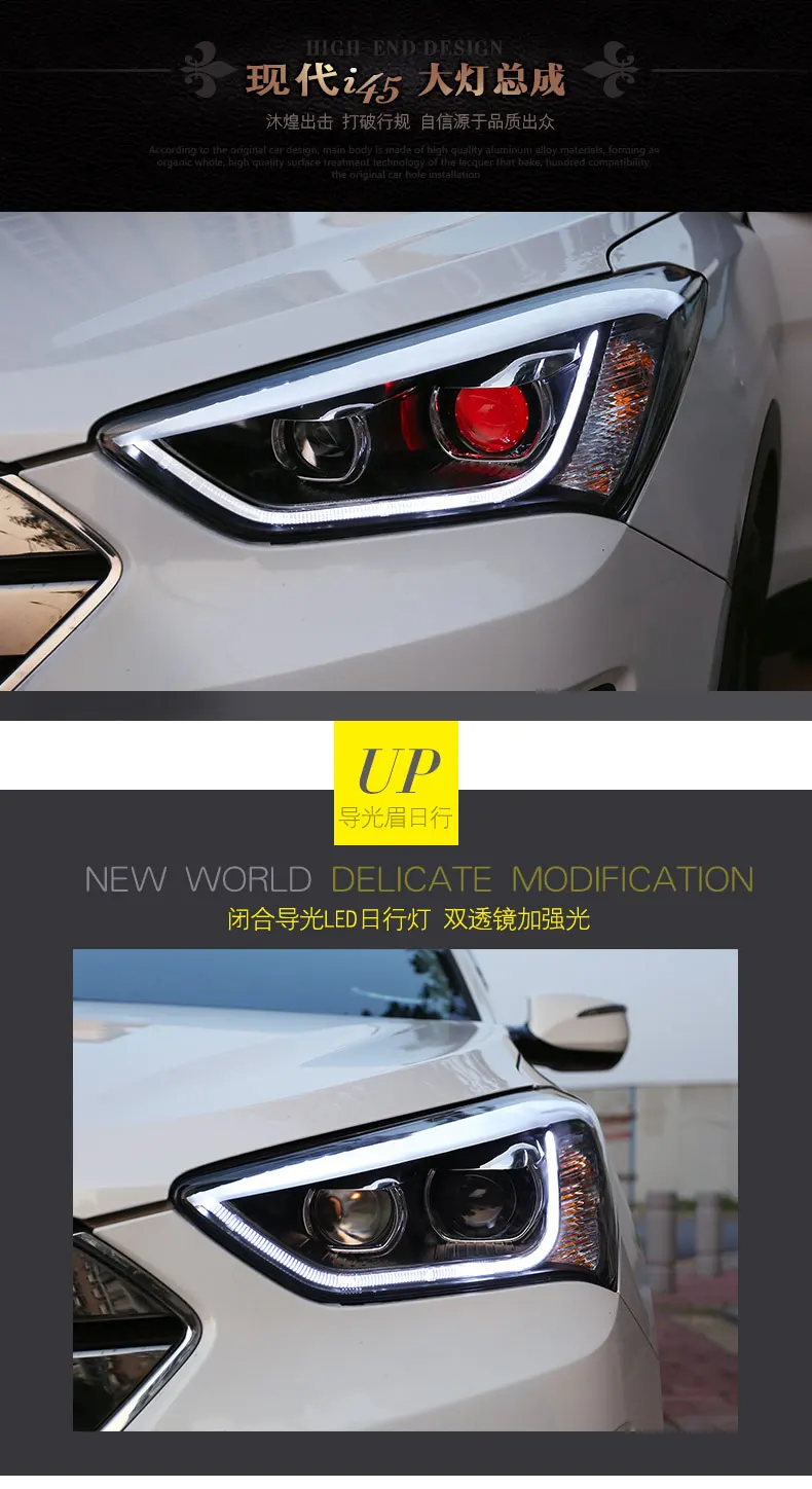 KOWELL автомобильный Стайлинг для hyundai IX45 13-15 светодиодный фонарь SantaFe фары DRL Объектив двойной луч H7 HID Ксеноновые би ксеноновые линзы