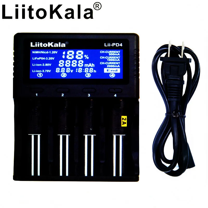 LiitoKala Lii PD4 интеллектуальное зарядное устройство с ЖК дисплеем 18650 для 21700 20700 18350