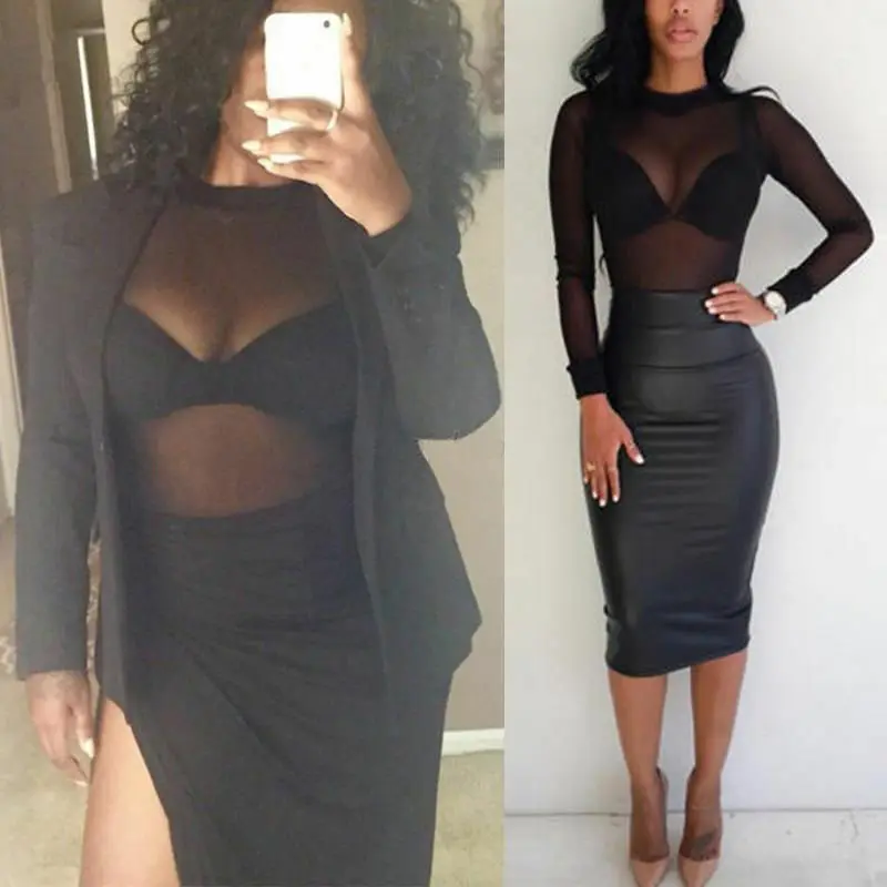 Женская прозрачная Сетчатая футболка с длинным рукавом и высоким