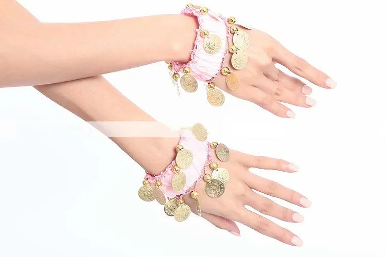 PAIR Belly Dance Women Wear Elastic Wrist Ankle Arm Hand Bracelet Gold Coin Adult Christmas|Балет| |