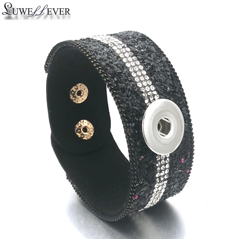 

Hot Interchangeable Crystal 052 Rhinestones Velvet Leather Bangle Fit 18mm Snap Button Jewelry Charm Bracelet For Women Gift