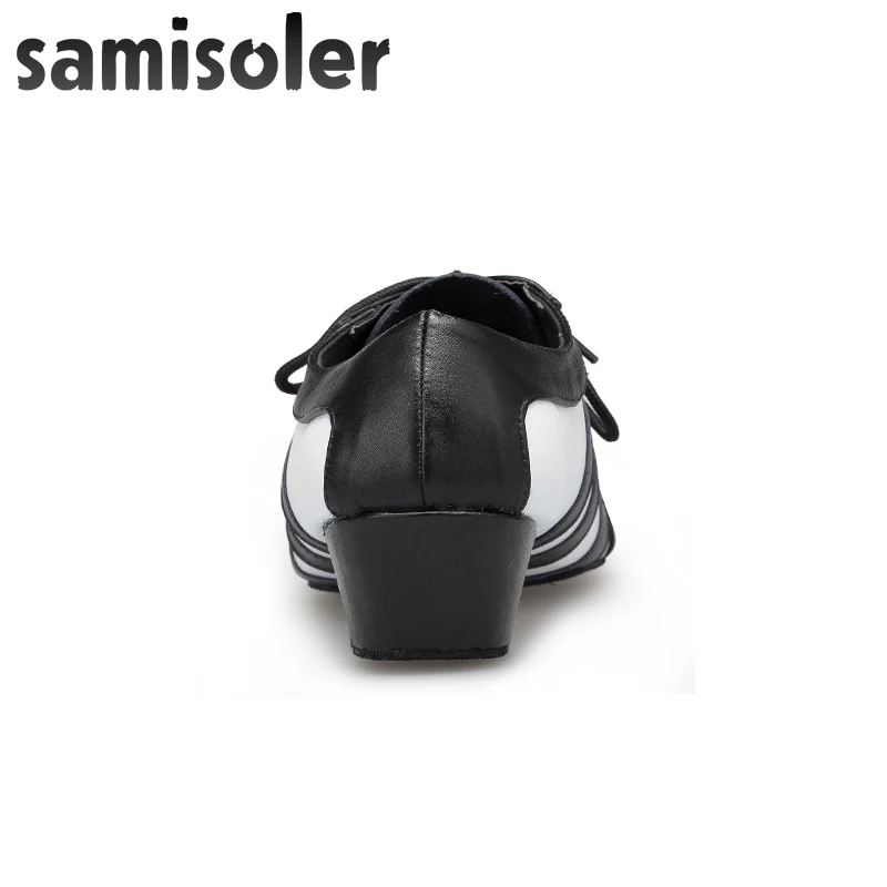 Samisoler Black White Men's Black leather ballroom dance shoes Flats Modern dance shoes Tango Party Wedding Square dance shoes