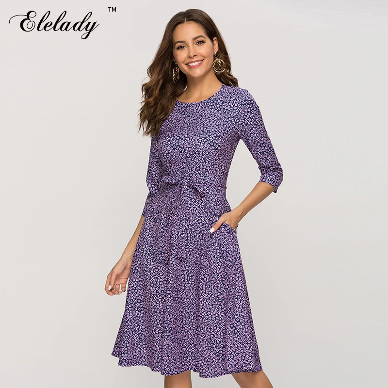 Elelady 2019 новые модные женские фиолетовые трапециевидные платья элегантные с
