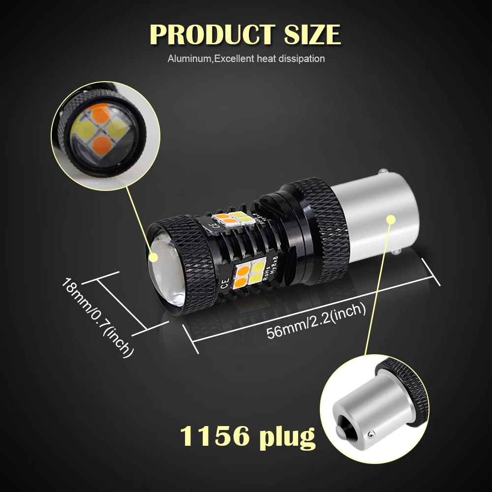 2 шт. P21W светодиодный 1156 1157 T20 BA15S 16 SMD двухцветные 3157 7443 T25 ные лампы для авто сигнал