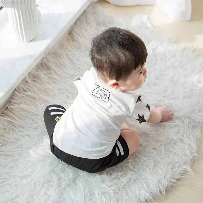 Free shipping 2018 summer children's wear star print stripes sports short sleeve T-shirt suit | Детская одежда и обувь