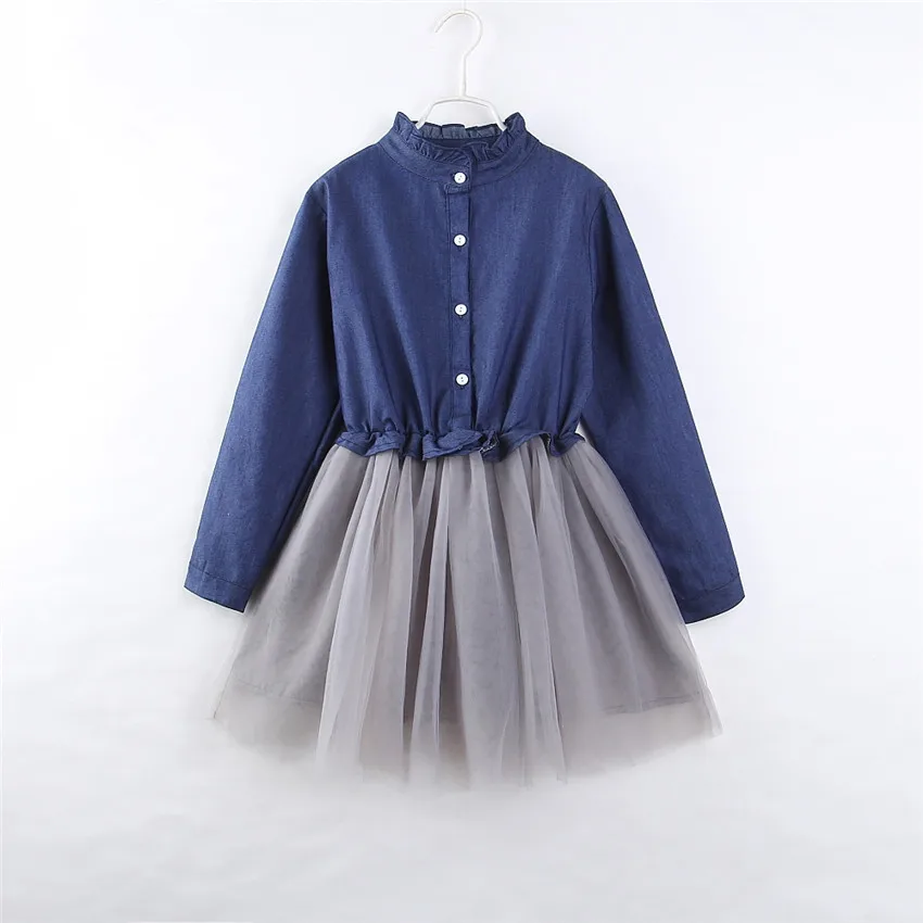 Children Dress 2019 New Autumn Fashion Style Baby Girls Party Princess Kids Jeans Tulle Mesh Layer | Детская одежда и обувь