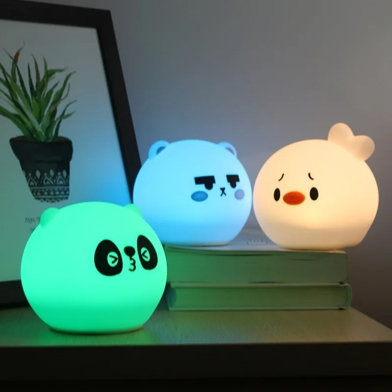 Светодио дный LED Kawaii кролик панда куриный медведь Силиконовые Детские настольная