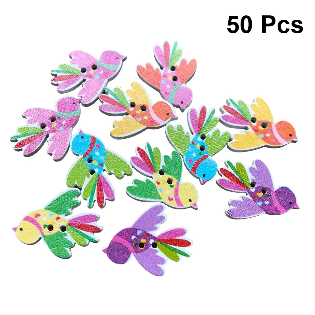 50 Pcs 35*27mm Wooden Buttons Random Mixed DIY Bird Painting 2 Holes Wood Button for Sewing Clothing Crafting | Дом и сад