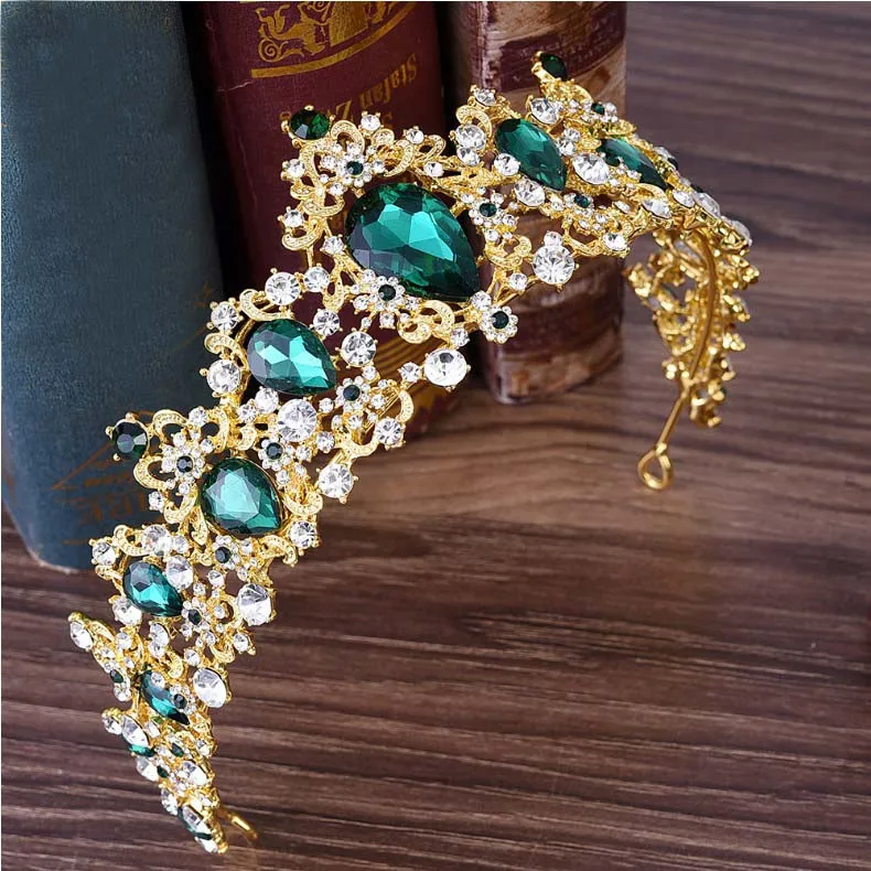 Модные Винтажные тиары в стиле барокко зеленого синего и красного цвета с