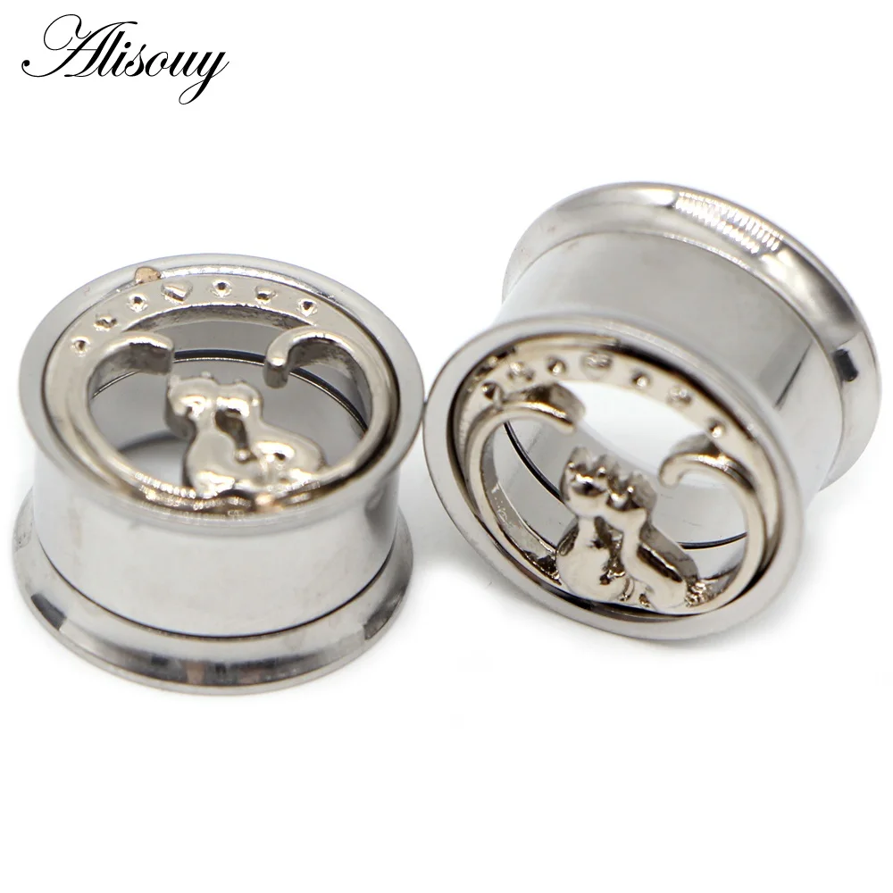 EM0870C Silver 2 Cat 2 шт., нержавеющая сталь, анодированная двойная расклешенная внутренняя нить, винт, подходит для ушей, тоннель, затычка для ушей, расширитель, пирсинг, ювелирные изделия - Окраска металла: EM0870C Silver 2 Cat