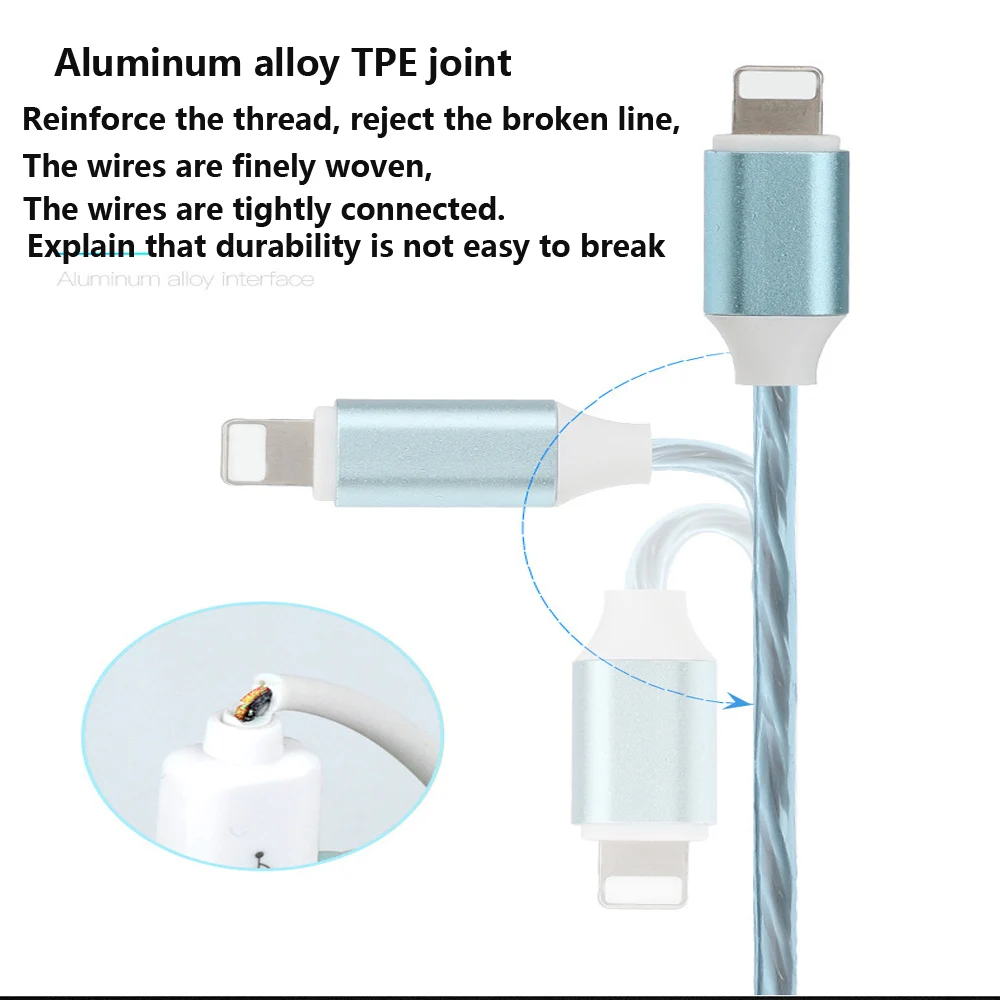 Светодиодный свет потока данных USB Зарядное устройство C Тип/Micro USB/8-контактный