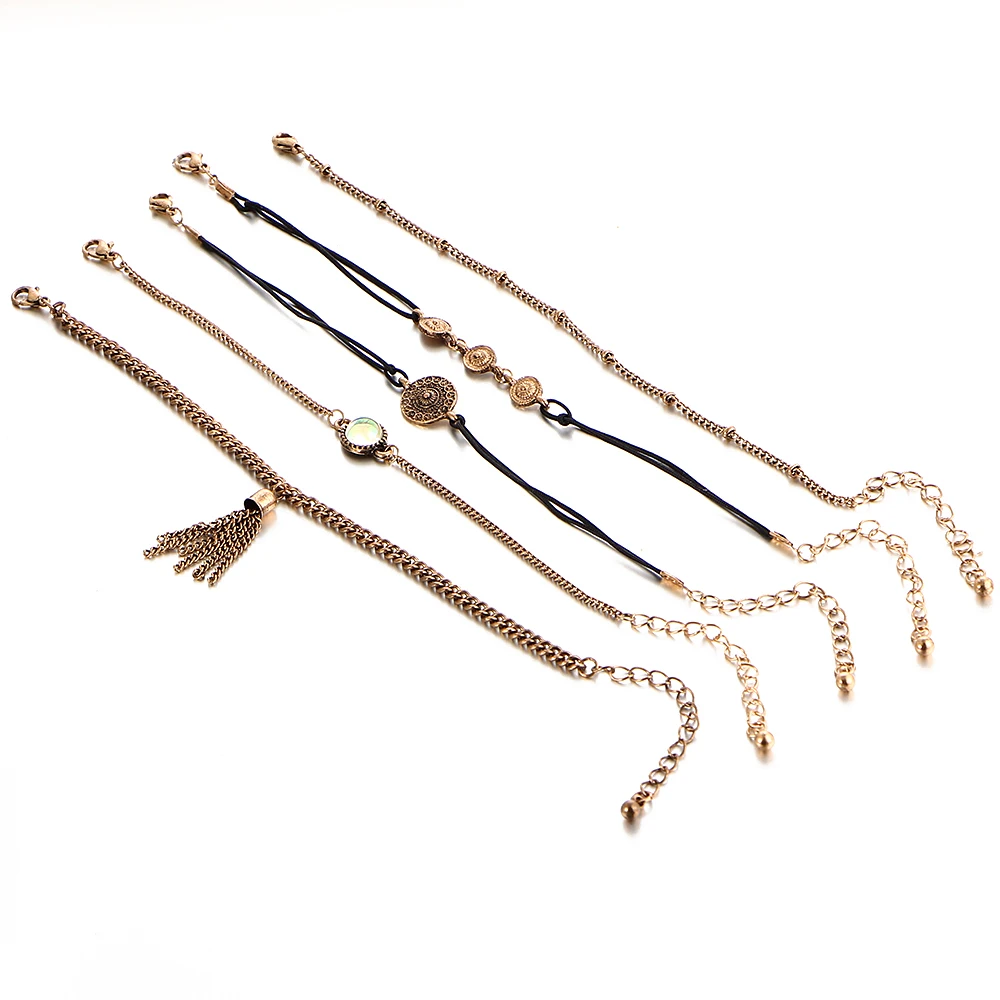 2017 винтажные Многослойные браслеты и для женщин античный золотой цвет цепи с