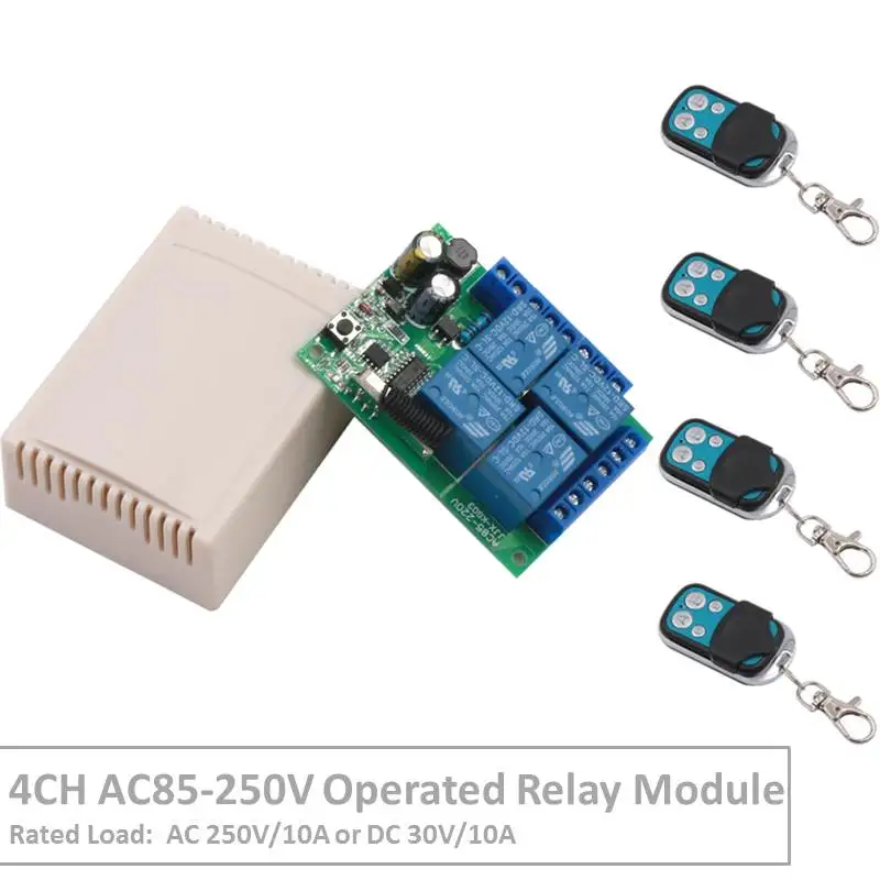 

Remote Control 433Mhz 85~250V 4CH rf Switch Relay Receiver and Transmitter for Remote Garage Control and Electric curtain Switch