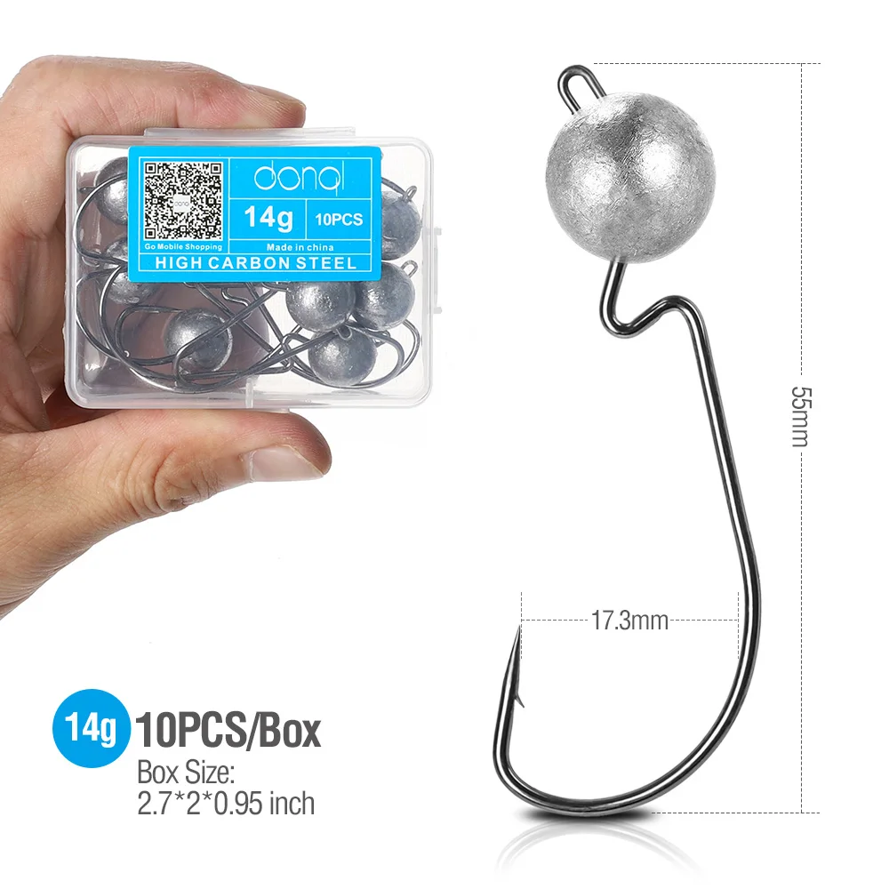 DONQL 5/10 шт. Lead Jig Head рыболовный крючок широкая заводная рукоятка офсетная печать рыболовный крючок для Мягкая приманка в виде червей 3,5g-14g колючий карп рыболовные крючки - Цвет: 14g 10pcs