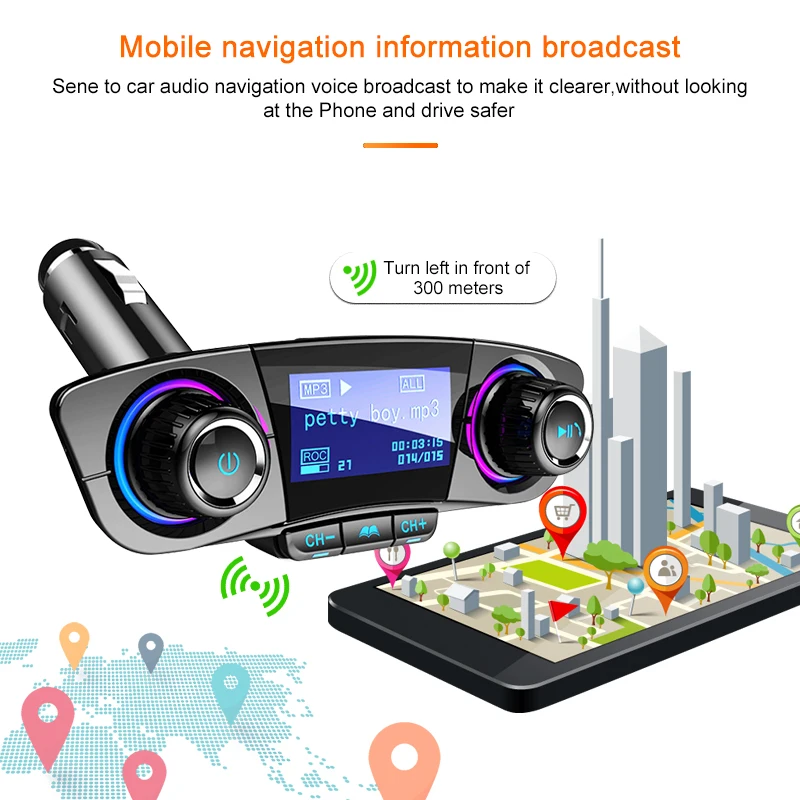 ACCNIC fm-передатчик Aux модулятор Bluetooth Handsfree автомобильный комплект автомобильный аудио mp3-плеер с Умной зарядкой двойной USB Автомобильное зарядное устройство