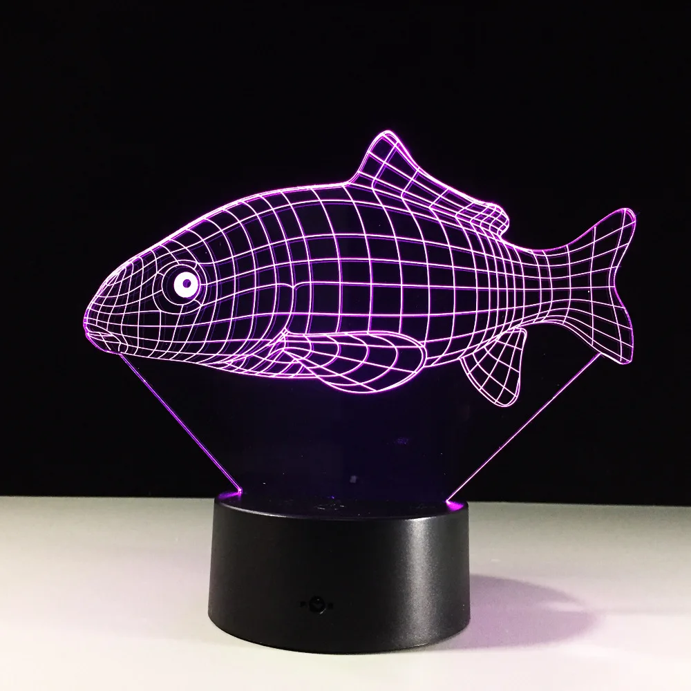 7 цветов азиатская лампа в виде карпа 3D визуальные Светодиодные ночные