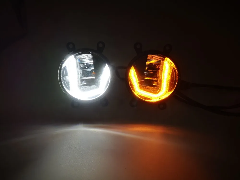 3-IN-1 Functions LED DRL Daytime Running Light Car Projector Fog Lamp with yellow signal For Mitsubishi Triton L200 2013 -2017 | Автомобили