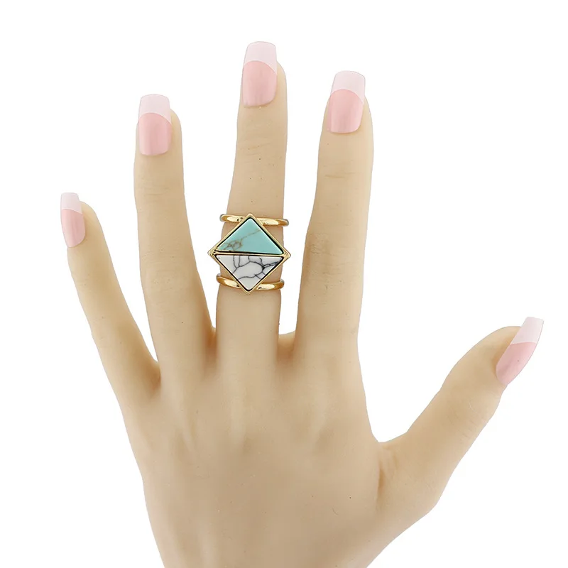 2017 мода геометрический двойной треугольник Природный Хаулит кольцо золото