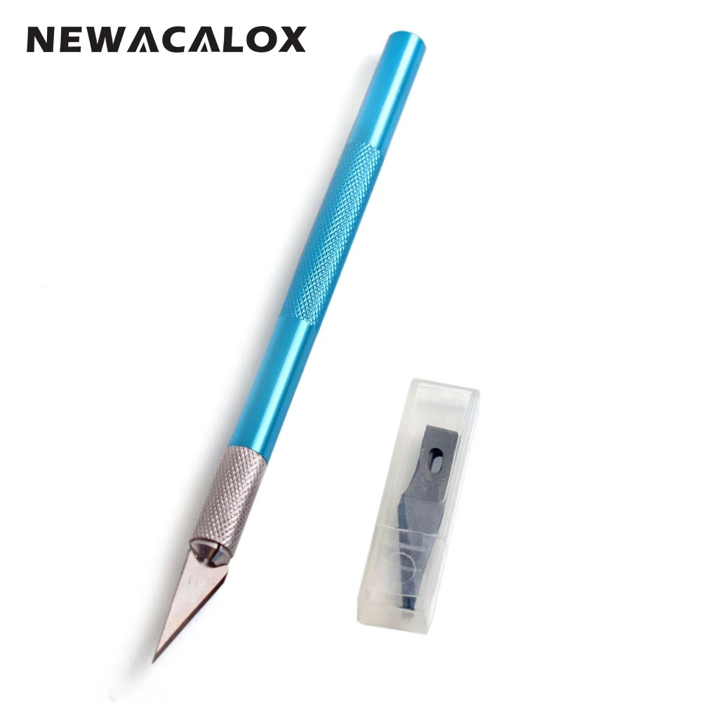 blue Art Knifes NEWACALOX 6 лезвий художественные ножи инструменты для резьбы по дереву бритва хобби кожа фрукты еда ремесло гравировка скальпель DIY резка PCB ремонт - Цвет: blue Art Knifes