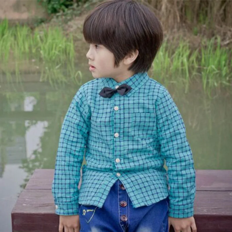 Блузка и рубашки в клетку для мальчиков с длинным рукавом корейские Повседневные