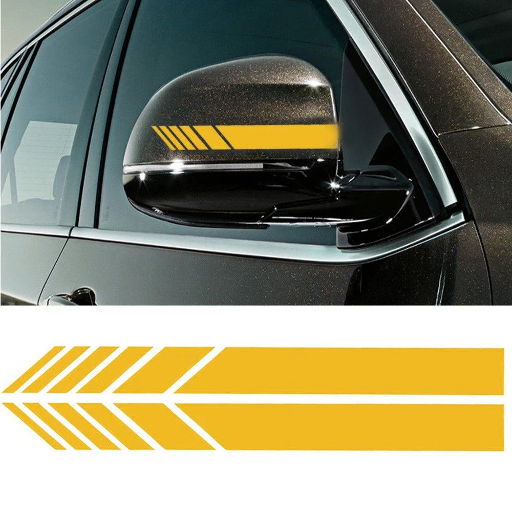 Yellow 2 шт., 15*3 см, Автомобильное зеркало заднего вида, боковое зеркало, в полоску, Виниловая наклейка, сделай сам, наклейка, черный, серебристый, оранжевый, красный, белый, желтый - Название цвета: Yellow