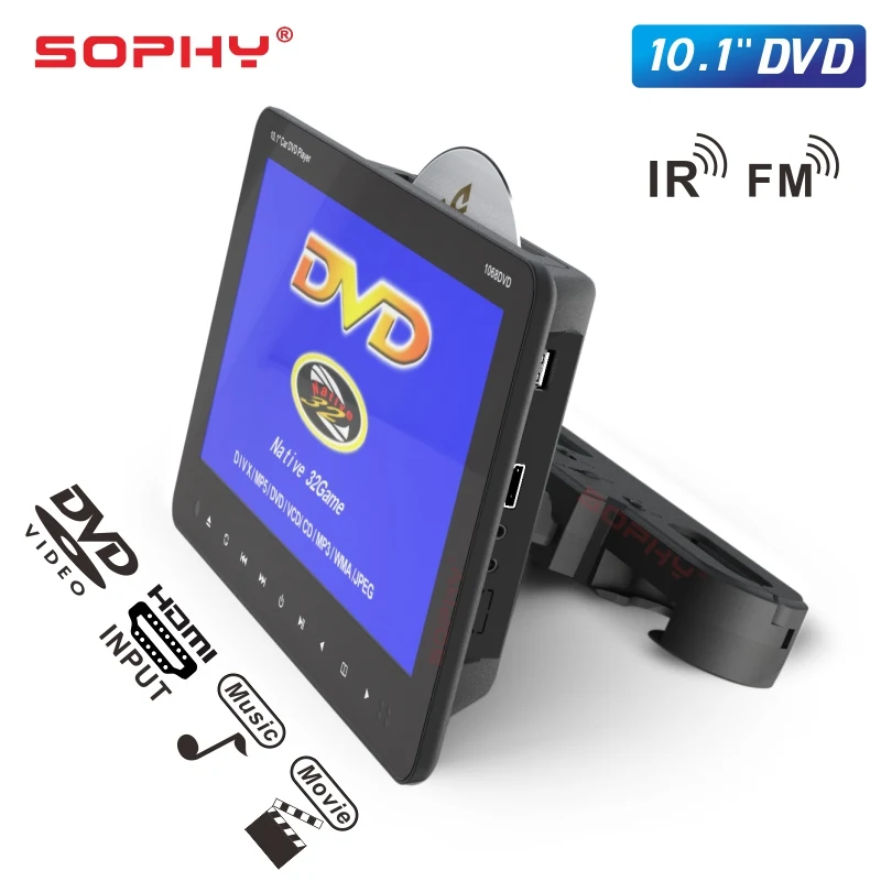 10,1 дюймов автомобильный монитор DVD/USB/SD/MP5/FM ИК передатчик/игра/HDMI видео вход/выход SH1068 DVD