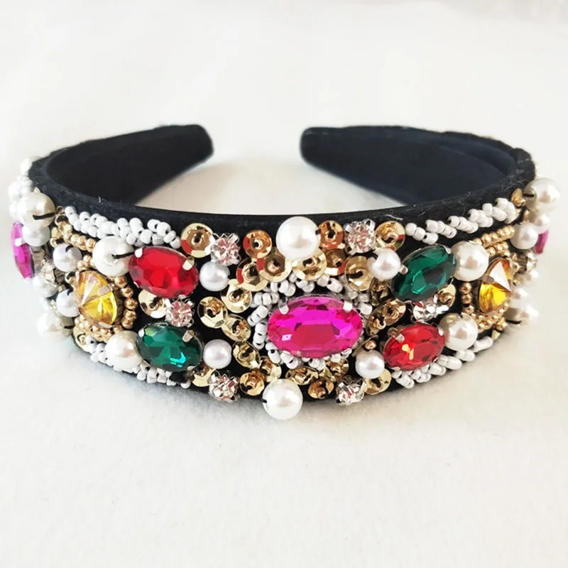 Модная Современная повязка на голову с разноцветными бусинами украшенная