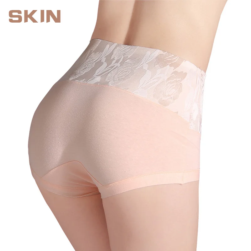 Skin Пикантные женские трусики с высокой посадкой, хлопковые Бесшовные женские трусики с красивым принтом, дышащие трусики для женщин, нижнее белье больших размеров - Цвет: Skin