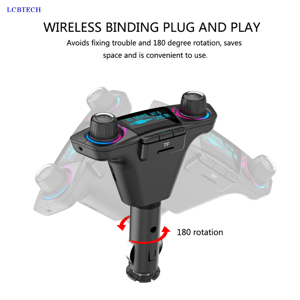 Fm-передатчик Bluetooth 4,0 Hands-free автомобильный комплект TF AUX mp3-плеер с двойным usb-портом для зарядки 1,3 дюймов светодиодный матричный экран