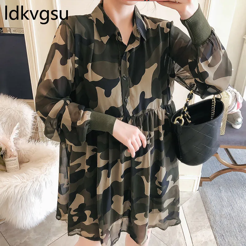 Женское камуфляжное платье размера плюс 5XL повседневные весенние платья с