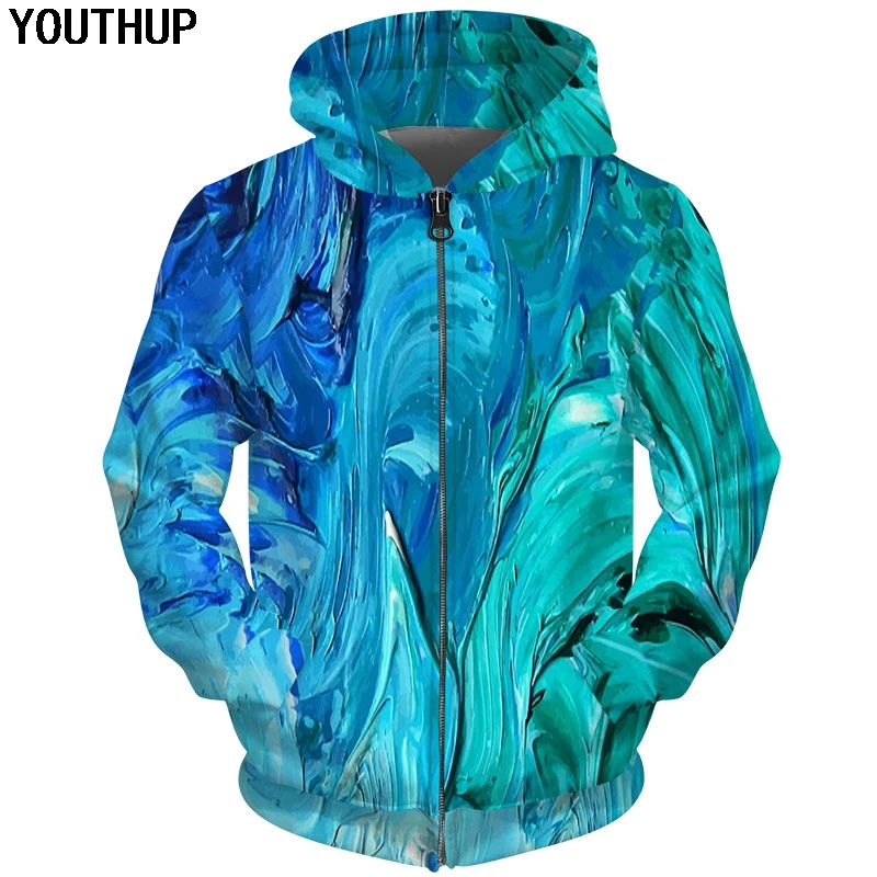 YOUTHUP 2020 толстовки на молнии с принтом для мужчин и женщин капюшоном 3D мужские