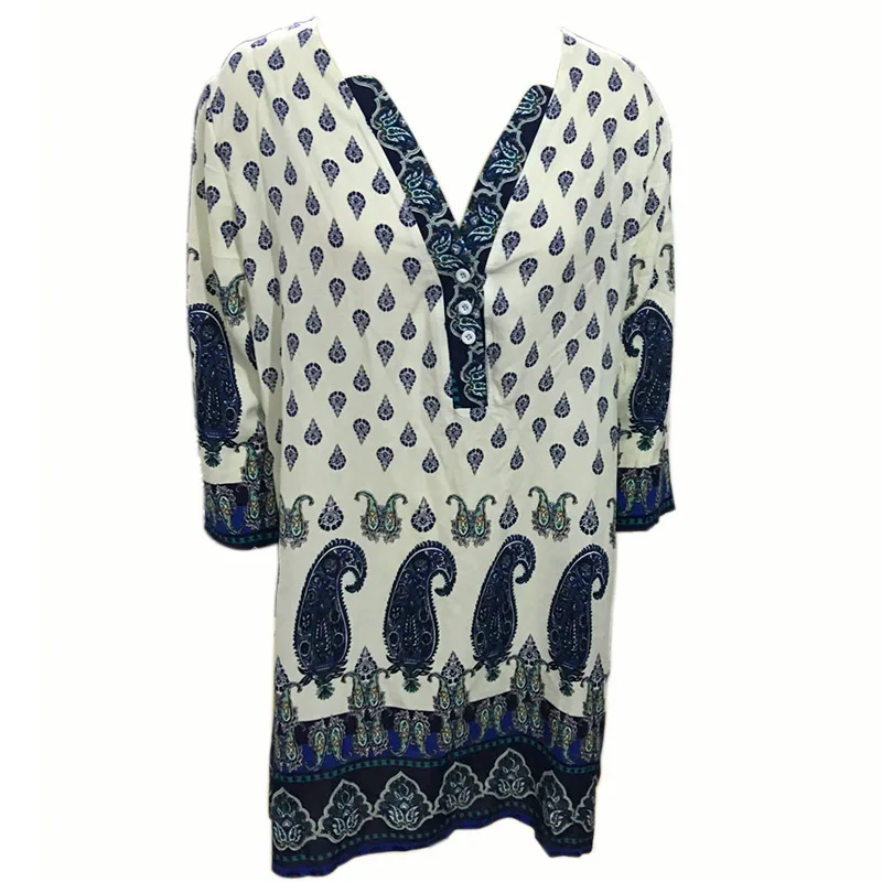 Новый модный принт платье Для женщин потерять Летние платья v образным вырезом