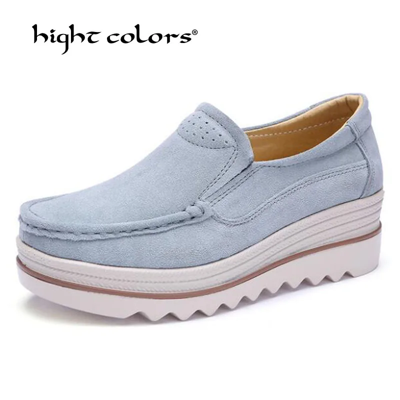

Spring 2019 Cow Suede High Heel Lady Casual Shoes Wedges Women Leisure Platform Shoes Breathable Slip on Footwear TA110-5