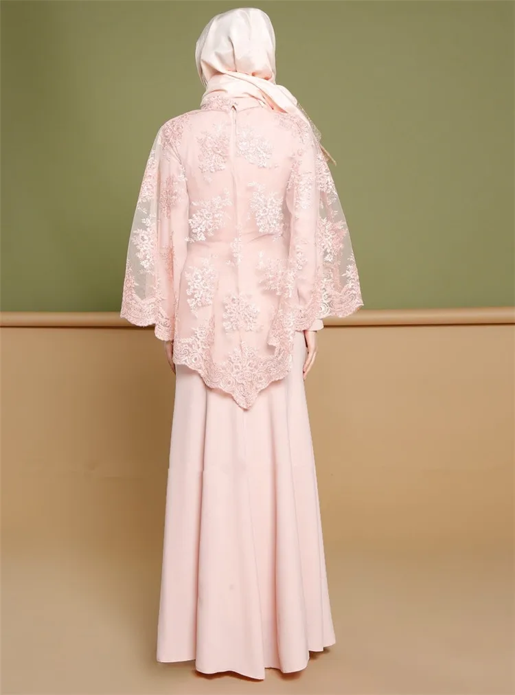 Женский комплект из двух предметов с вышивкой Manteau Abayas розовая мусульманская
