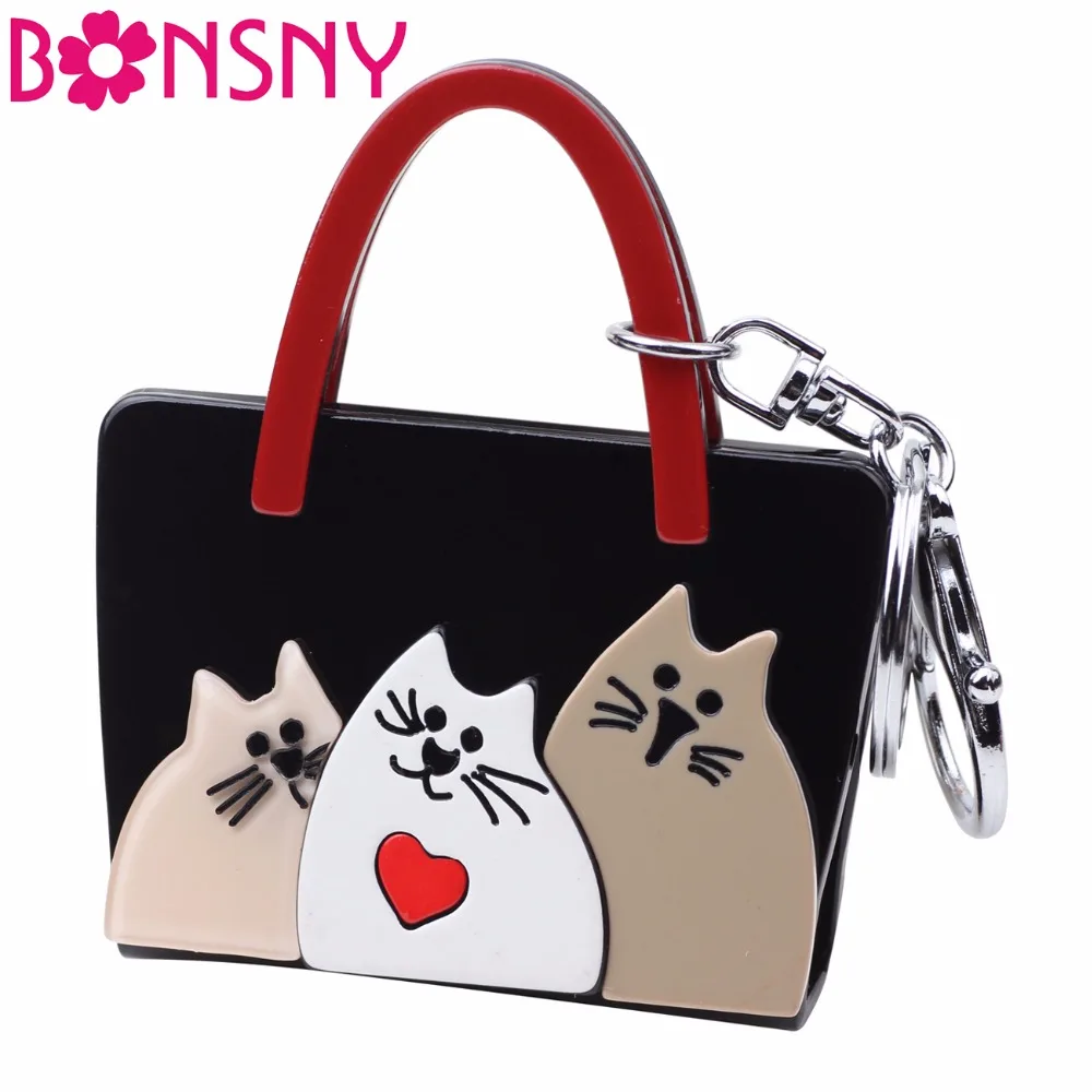 Bonsny, акриловая женская сумка, кошка, котенок, узор, сумочка, форма, брелок для ключей, кольцо для ключей, новая мода, ювелирное изделие для девочек, шарм, аксессуары для ключей