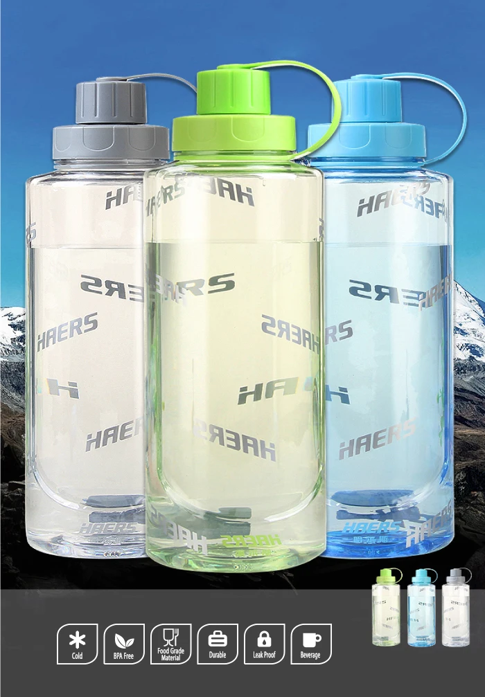 Haers Портативный eco-friendly Пластик бутылка для воды рукоятки для спорта с Чай заварки восхождение Пеший Туризм Бутылка 1000/1500/2000 мл