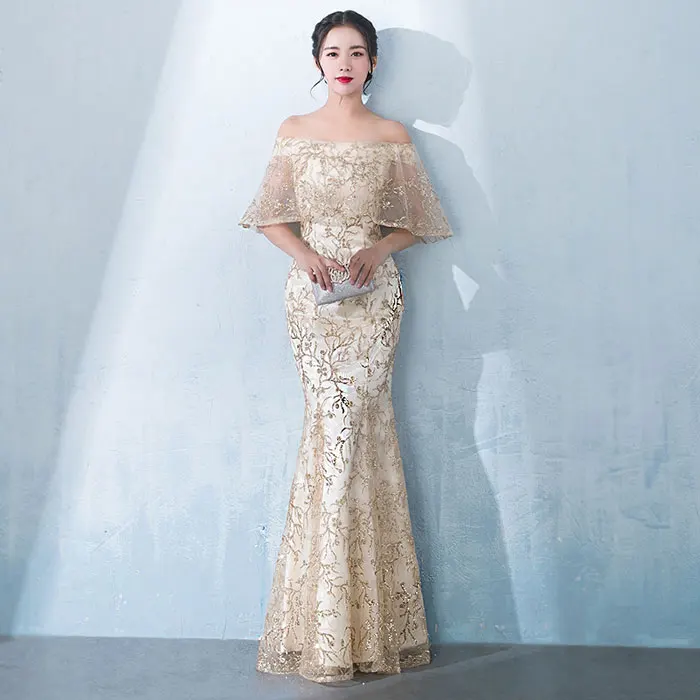 FADISTEE Новое шикарное платье с блестками для выпускного вечера Vestido de Festa длинное стильное платье в пол с вырезом лодочкой и шнуровкой на спине - Цвет: gold